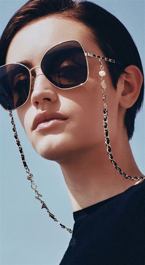 chanel ski glasses|Chanel eyeglasses with chain.